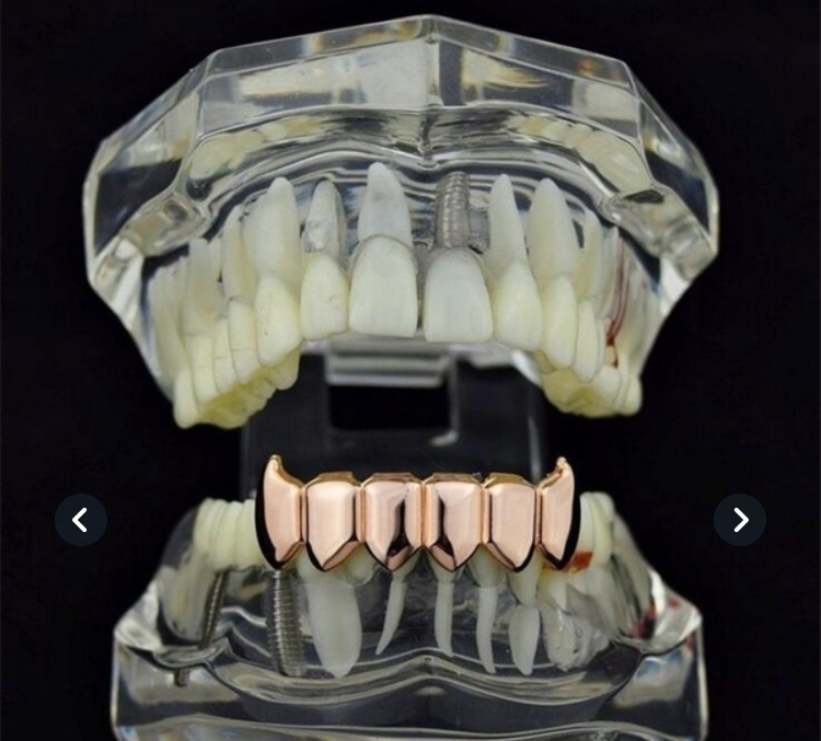 Hip Hop Silver Gold Rose Gold Mouth Bump Texture Grillz Caps Top &amp; Bottom Vampire Teeth Halloween