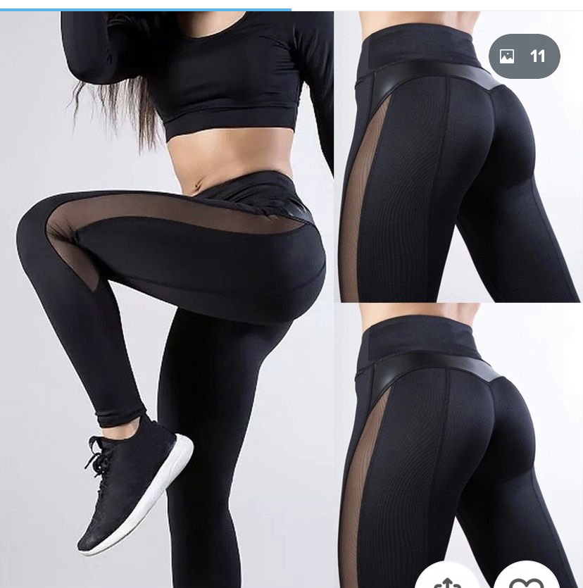 Fashion Women's Stretchy Mesh &amp; Leather Patchwork High Waist Tummy Control Sport Yoga Running Pants