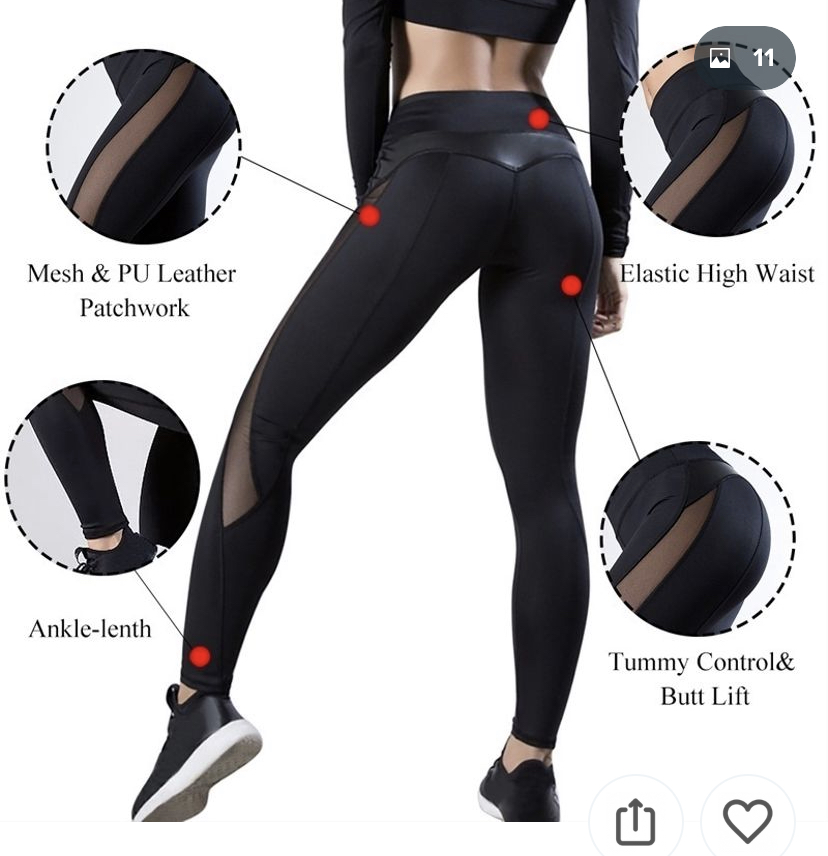 Fashion Women's Stretchy Mesh &amp; Leather Patchwork High Waist Tummy Control Sport Yoga Running Pants
