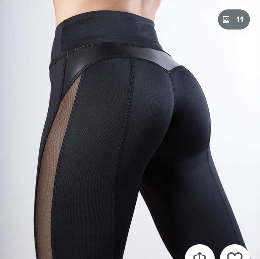 Fashion Women's Stretchy Mesh &amp; Leather Patchwork High Waist Tummy Control Sport Yoga Running Pants