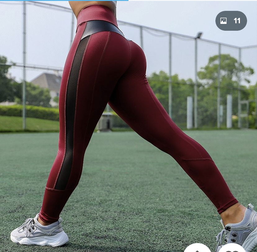 Fashion Women's Stretchy Mesh &amp; Leather Patchwork High Waist Tummy Control Sport Yoga Running Pants