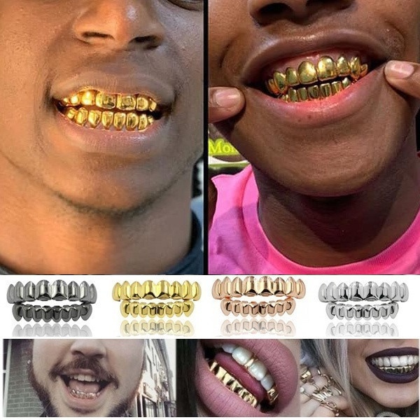 New Hip Hop Teeth Grillz Set Top/Bottom Mouth Teeth Grills Fashion Removable Dental Grills Jewelry