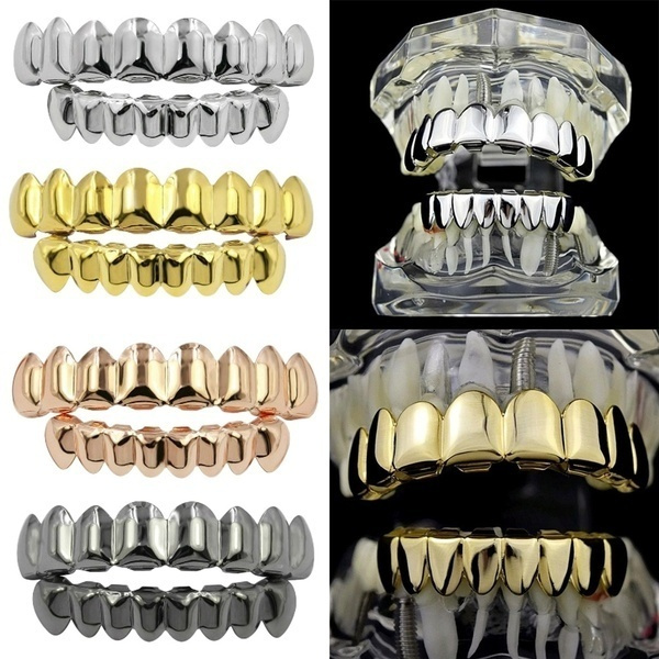 1pcs/2pcs New Unisex 18K Hip Hop Teeth Grillz Set Top Bottom Mouth Teeth Grills Fashion Removable