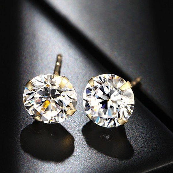 1pc/2pairs 14K Solid Yellow Gold Diamond Stud Earrings For Women Men Jewelry Size: 6mm