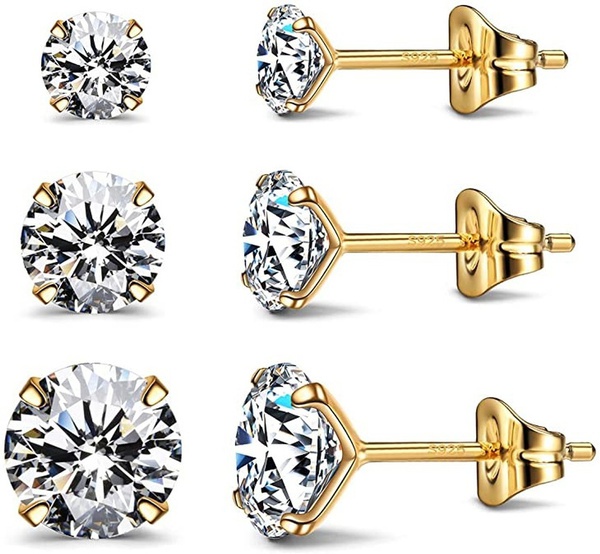 1pc/2pairs 14K Solid Yellow Gold Diamond Stud Earrings For Women Men Jewelry Size: 6mm