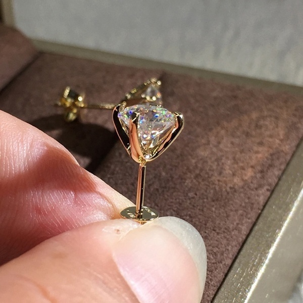 1pc/2pairs 14K Solid Yellow Gold Diamond Stud Earrings For Women Men Jewelry Size: 6mm
