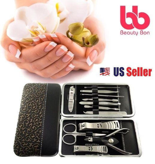 Manicure, predicure kit, personal nail clippers set of 12, steel manicure tools kit with case by