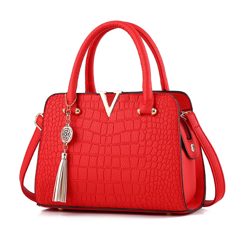 Fashion Women Handbags Tassel PU Leather Totes Bag Top-Bag Shoulder Bag Lady Style Crocodile pattern