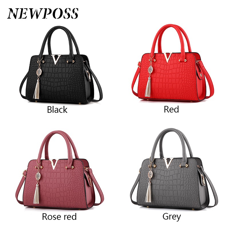 Fashion Women Handbags Tassel PU Leather Totes Bag Top-Bag Shoulder Bag Lady Style Crocodile pattern