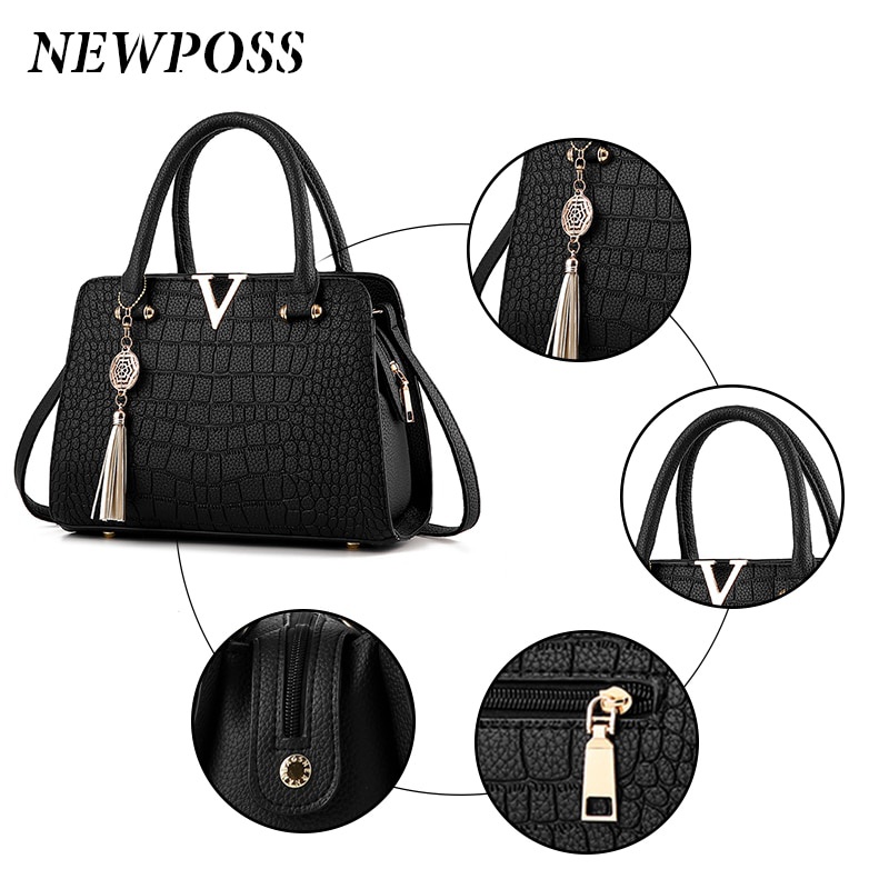 Fashion Women Handbags Tassel PU Leather Totes Bag Top-Bag Shoulder Bag Lady Style Crocodile pattern