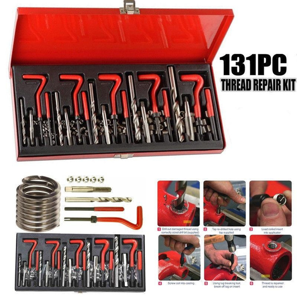 131 Pc Stripped Thread Rethread Helicoil Repair Kit Metric M5 M6 M8 M10 M12