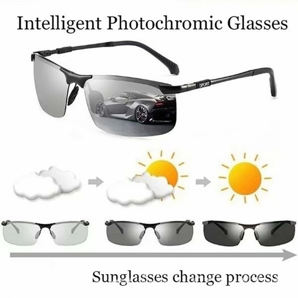 Polarized Photochromic Sunglasses Men's UV400 Driving Transition Lens Sunglasses