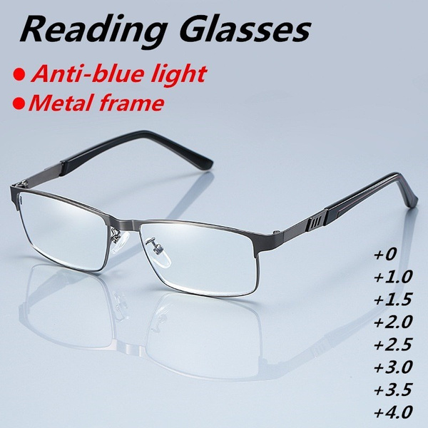 Anti-blue light Stainless Steel Men Business Reading Glasses for Reader metal frame optical Glass