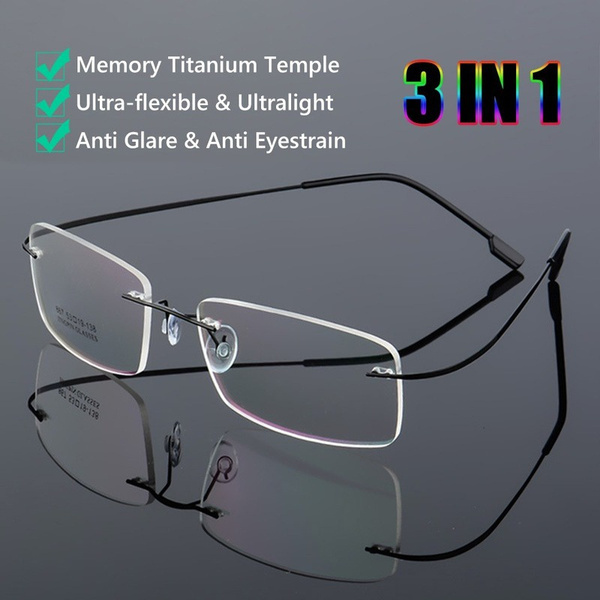 Flexible Ultralight Rimless Memory Titanium Magnetic Reading Glasses Strength  Eyeglasses Reading
