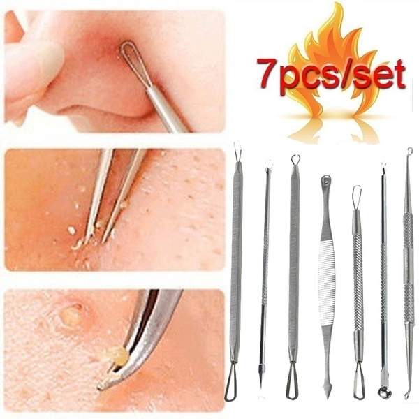 7Pcs Blackhead Whitehead Pimple Spot e Acne Extractor Remover Popper Tool Kit