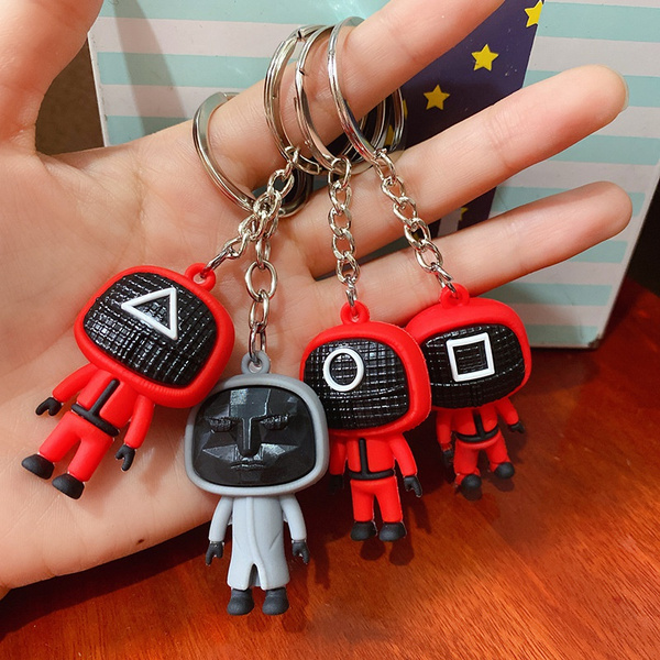 4pc Fashion New Squid Game Keychain PVC Cartoon Key Ring Pendants