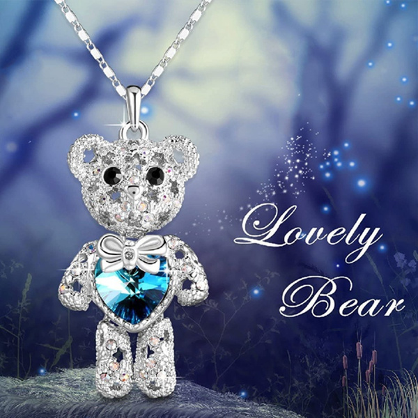Exquisite Fashion Creative Diamond Crystal Bear Pendant 925 Silver Necklace Classic Color Diamond Animal Necklace Elegant Women's Banquet Je