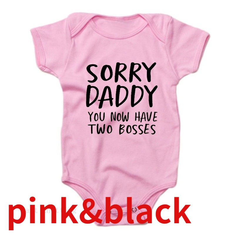 0-18M Sorry Daddy You Know Have Two Bosses Print Funny Newborn Baby Cotton Romper Infant Bebe Boy Girl Short Sleeve Jumpsuit
