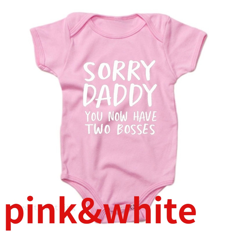 0-18M Sorry Daddy You Know Have Two Bosses Print Funny Newborn Baby Cotton Romper Infant Bebe Boy Girl Short Sleeve Jumpsuit