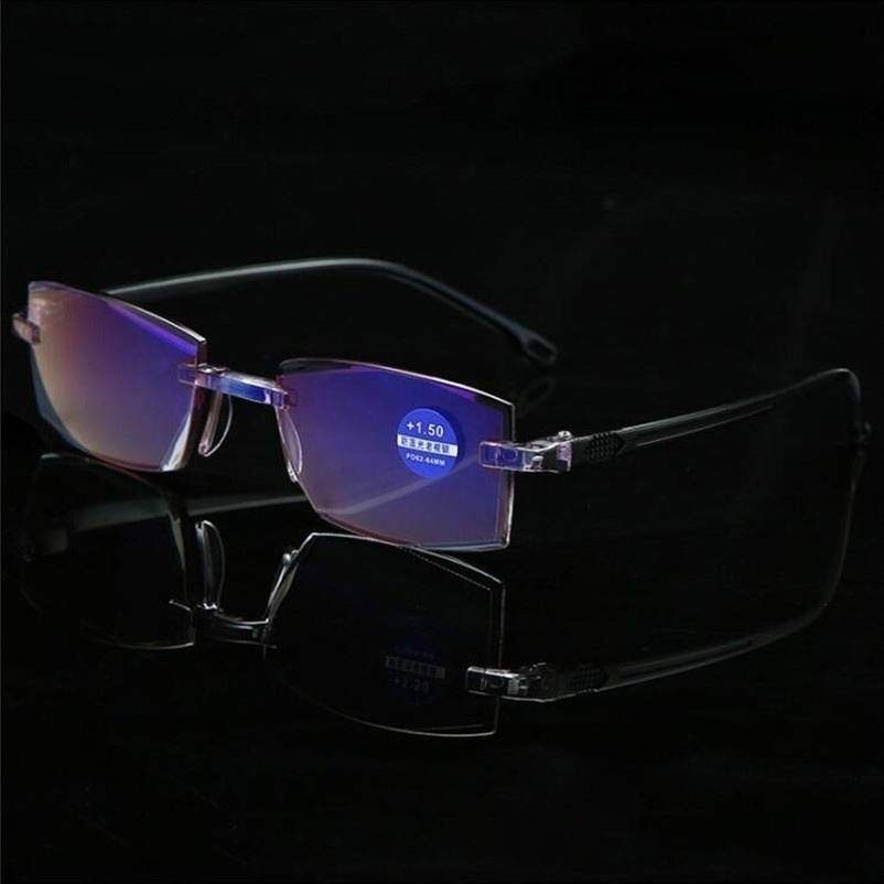 2022 Newest Rimless Diamond-cut Reading Glasses Anti-blue Light and Blue Film Integrated for Women Men Full Degree +1.0 +1.5 +2.0 +2.5 +3.0