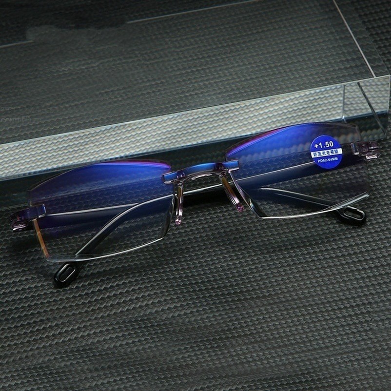 2022 Newest Rimless Diamond-cut Reading Glasses Anti-blue Light and Blue Film Integrated for Women Men Full Degree +1.0 +1.5 +2.0 +2.5 +3.0