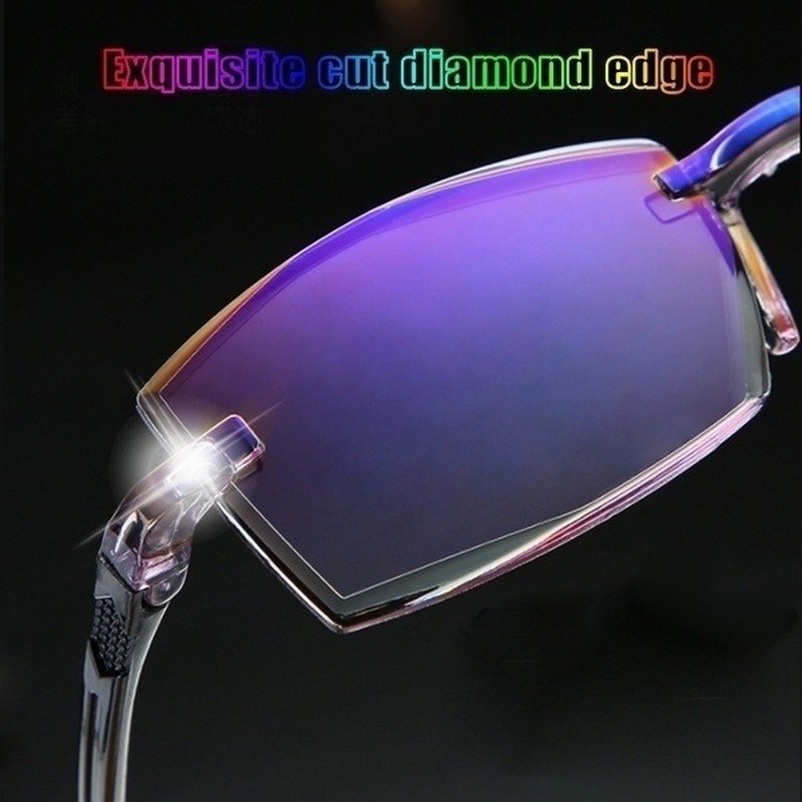 2022 Newest Rimless Diamond-cut Reading Glasses Anti-blue Light and Blue Film Integrated for Women Men Full Degree +1.0 +1.5 +2.0 +2.5 +3.0