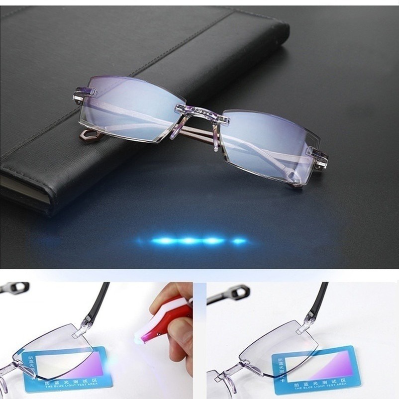 2022 Newest Rimless Diamond-cut Reading Glasses Anti-blue Light and Blue Film Integrated for Women Men Full Degree +1.0 +1.5 +2.0 +2.5 +3.0