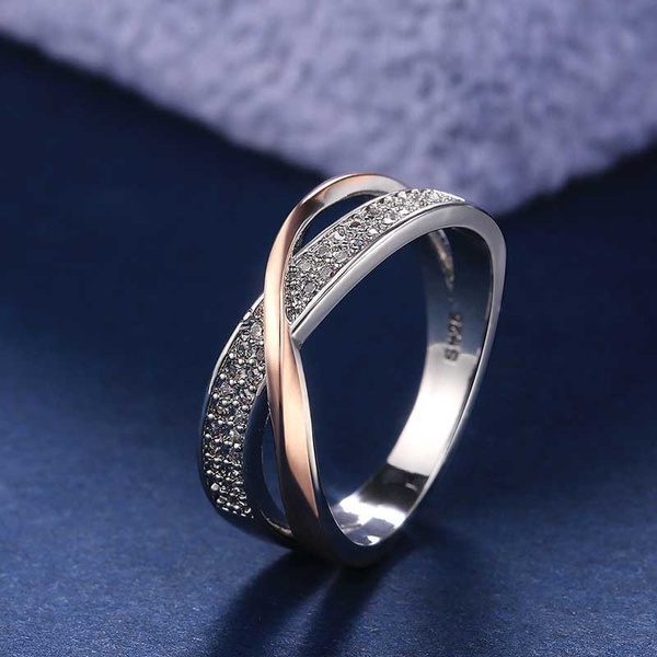 Fashion Micro Magnetic Slimming Ring 925 Sterling Silver White Sapphire Cross Rose Gold Ring Diamond Ring Women's Fat Burning Magnetic Thera