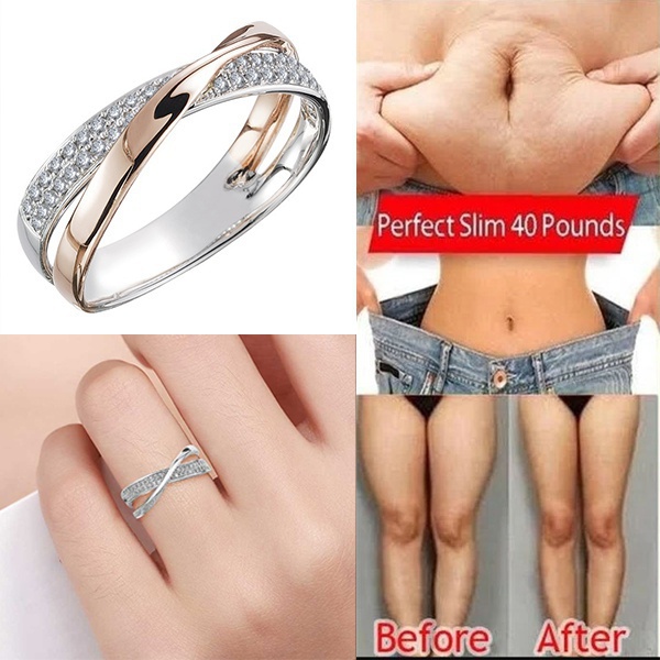 Fashion Micro Magnetic Slimming Ring 925 Sterling Silver White Sapphire Cross Rose Gold Ring Diamond Ring Women's Fat Burning Magnetic Thera
