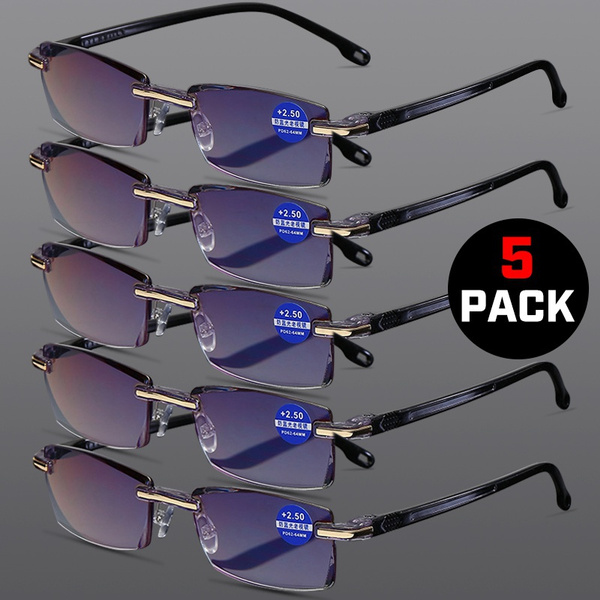 5 Pack Square Frameless Blue Light Blocking Reading Glasses Women Men TR90 Super Light Anti-Eye Fatigue UV400 Protection 0 +1.0 +1.5 +2.0 +2
