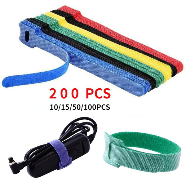 10/15/50/100/200PCS Releasable Cable Ties Durable and Soft Nylon Strap Reusable Velcro Cable Ties Organizer Tool Velcro Self-Adhesive Tapes