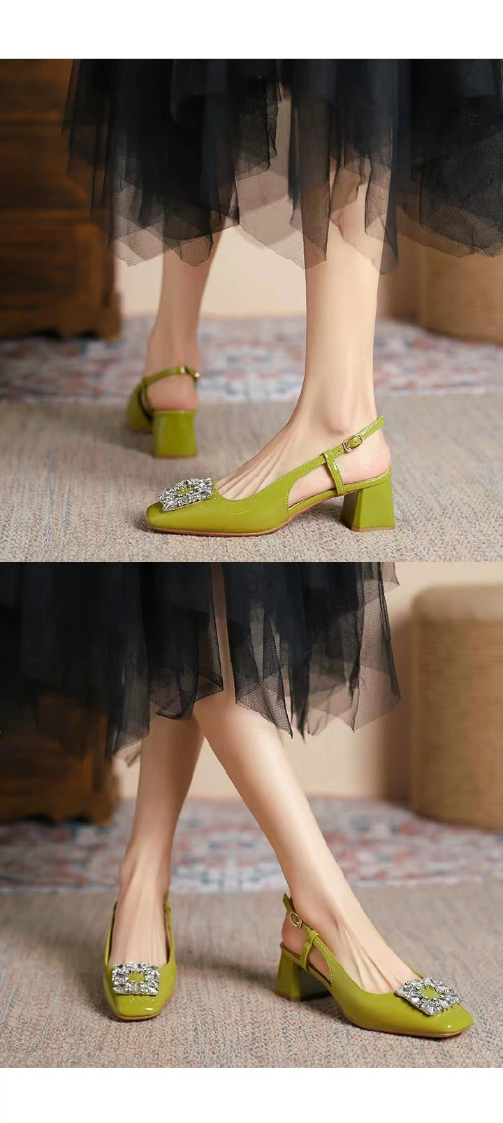 5299-1 female high-heeled sandals in baotou in the summer of 2023 the new thick with square head high heels diamond light mouth single shoes