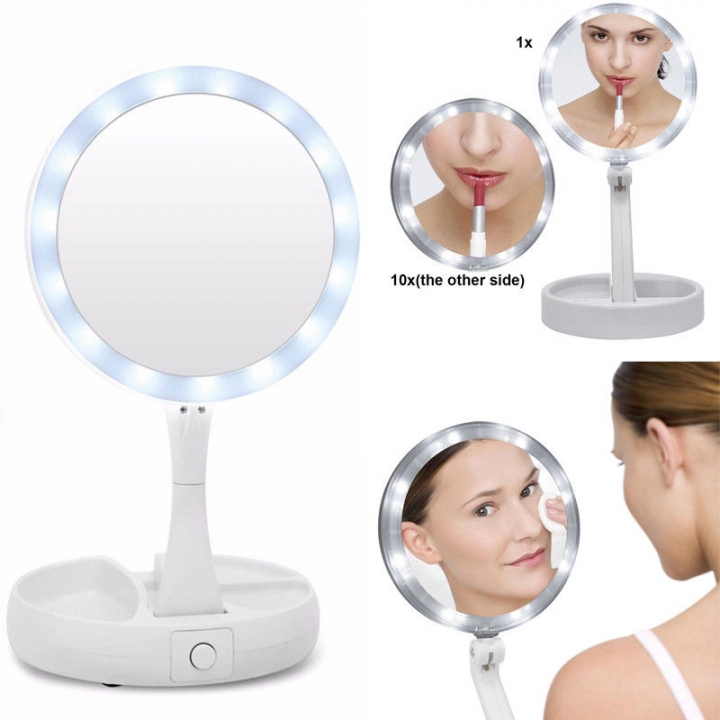 2018 New My Fold Away Mirror The Lighted Double Sided Vanity Makeup Women Fashion White