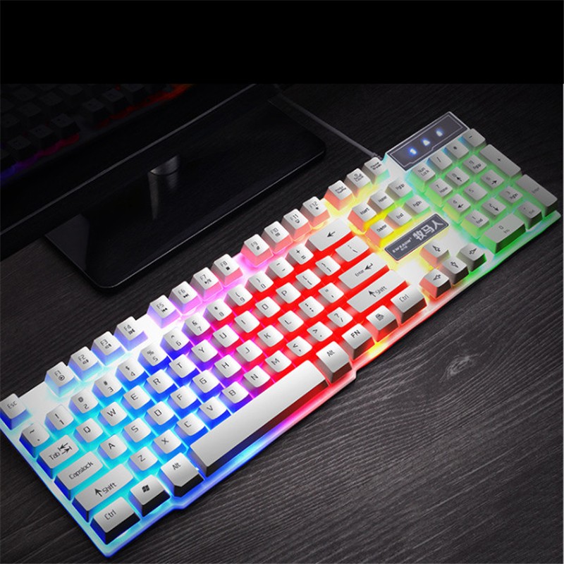Keyboard Mouse-GX50 Mechanical Hover Key Cap Tricolor Backlit Keyboard Computer Rainbow Game - White