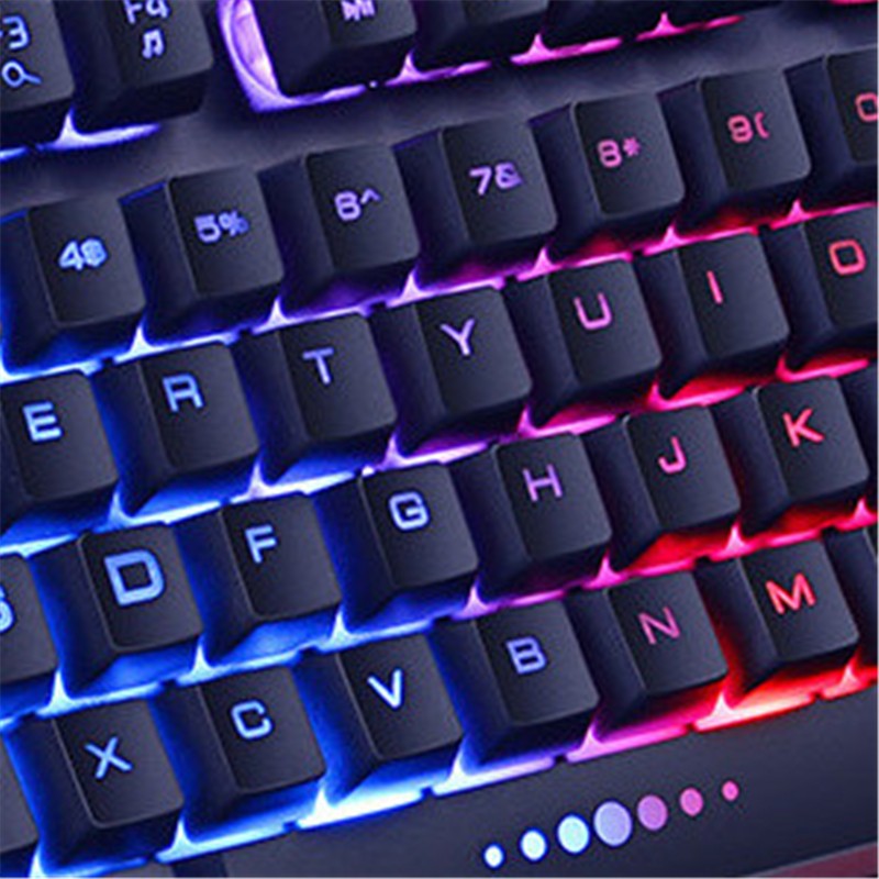 Keyboard Mouse-GX50 Mechanical Hover Key Cap Tricolor Backlit Keyboard Computer Rainbow Game - black