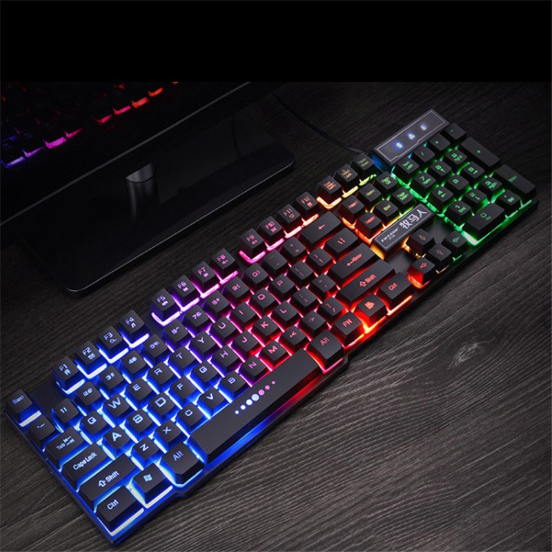 Keyboard Mouse-GX50 Mechanical Hover Key Cap Tricolor Backlit Keyboard Computer Rainbow Game - black