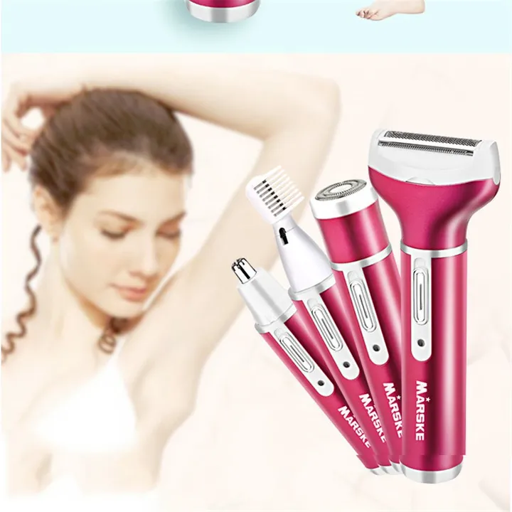 Hair Removal Machine-Electric Private Shaver - Underarm Pubic Hair Shaving  Women's Eyebrow Trimmer Men's Nose Hair 4 Head Hair Removal Knife-Red