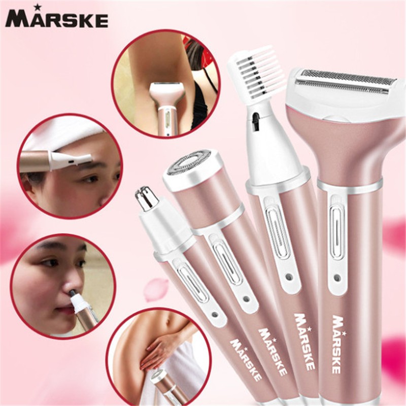 Hair Removal Machine-Electric Private Shaver - Underarm Pubic Hair Shaving Women's Eyebrow Trimmer Men's Nose Hair 4 Head Hair Removal Knife-gold