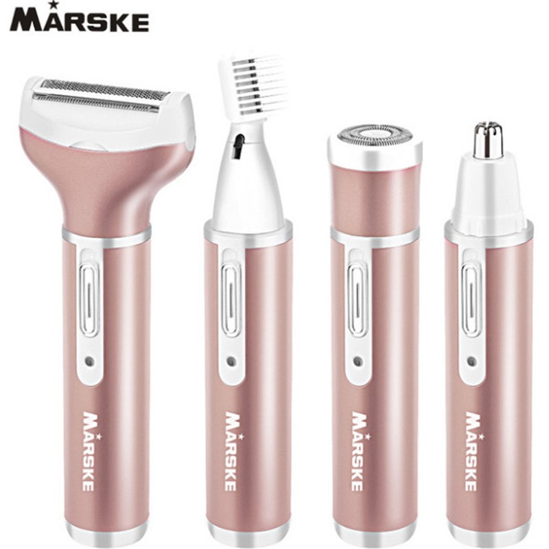 Hair Removal Machine-Electric Private Shaver - Underarm Pubic Hair Shaving Women's Eyebrow Trimmer Men's Nose Hair 4 Head Hair Removal Knife-gold