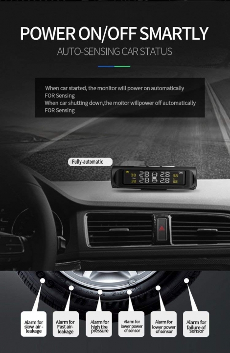 Wireless Tire Pressure Monitoring System With the car starts automatically LCD Display