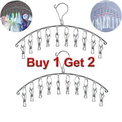 2PCS Clothes Hanger with 10 Clips 4mm thickening Stainless Steel Drying Rack for Socks bargains Silver Length 44cm