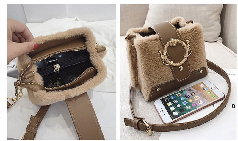 MONDAY Fur Handbag Fashion Women's Bags Hasp Ladies Shoulder Bag Small Crossbody Bucket Bag red 17*15*11cm 6