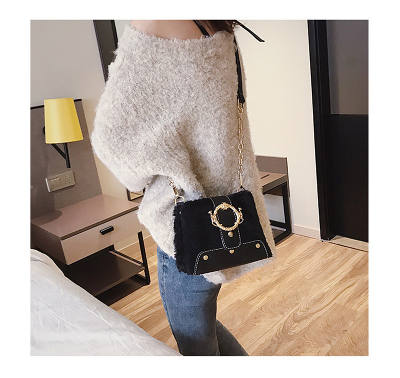 MONDAY Fur Handbag Fashion Women's Bags Hasp Ladies Shoulder Bag Small Crossbody Bucket Bag red 17*15*11cm 10