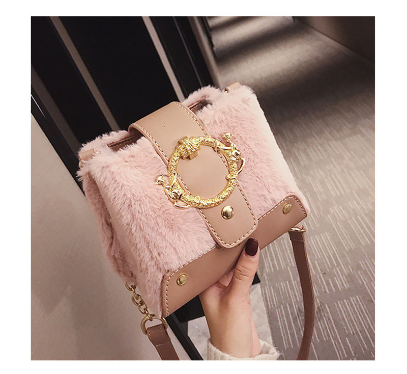 MONDAY Fur Handbag Fashion Women's Bags Hasp Ladies Shoulder Bag Small Crossbody Bucket Bag red 17*15*11cm 11