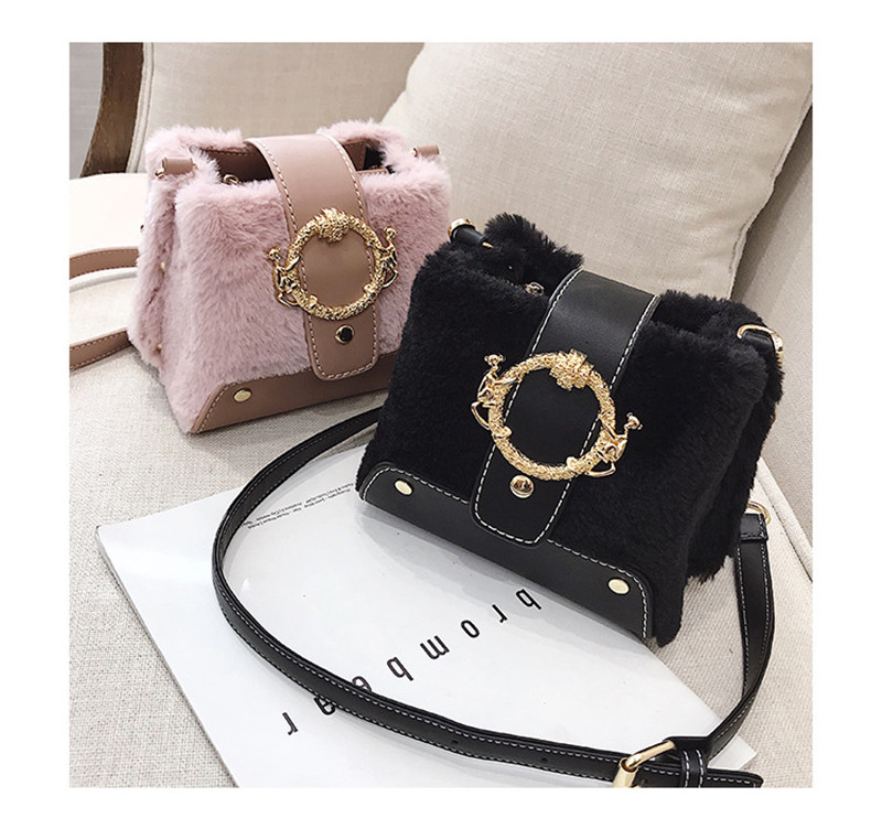 MONDAY Fur Handbag Fashion Women's Bags Hasp Ladies Shoulder Bag Small Crossbody Bucket Bag red 17*15*11cm 4