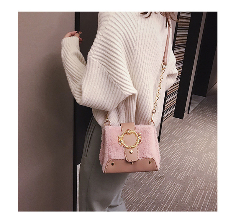 MONDAY Fur Handbag Fashion Women's Bags Hasp Ladies Shoulder Bag Small Crossbody Bucket Bag red 17*15*11cm 12