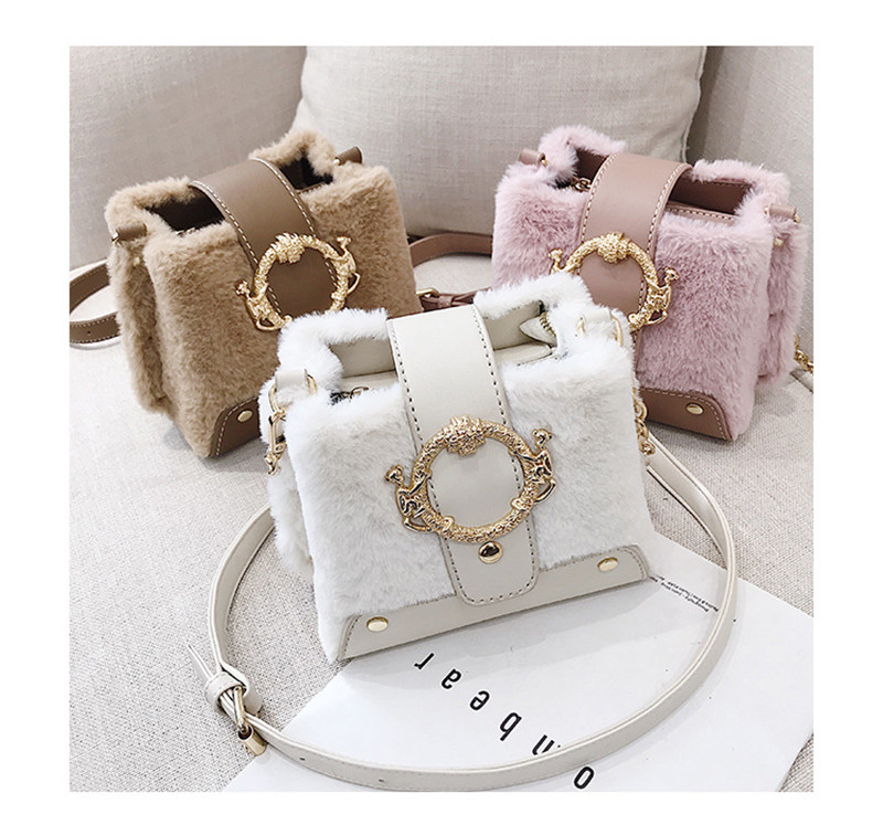 MONDAY Fur Handbag Fashion Women's Bags Hasp Ladies Shoulder Bag Small Crossbody Bucket Bag red 17*15*11cm 1