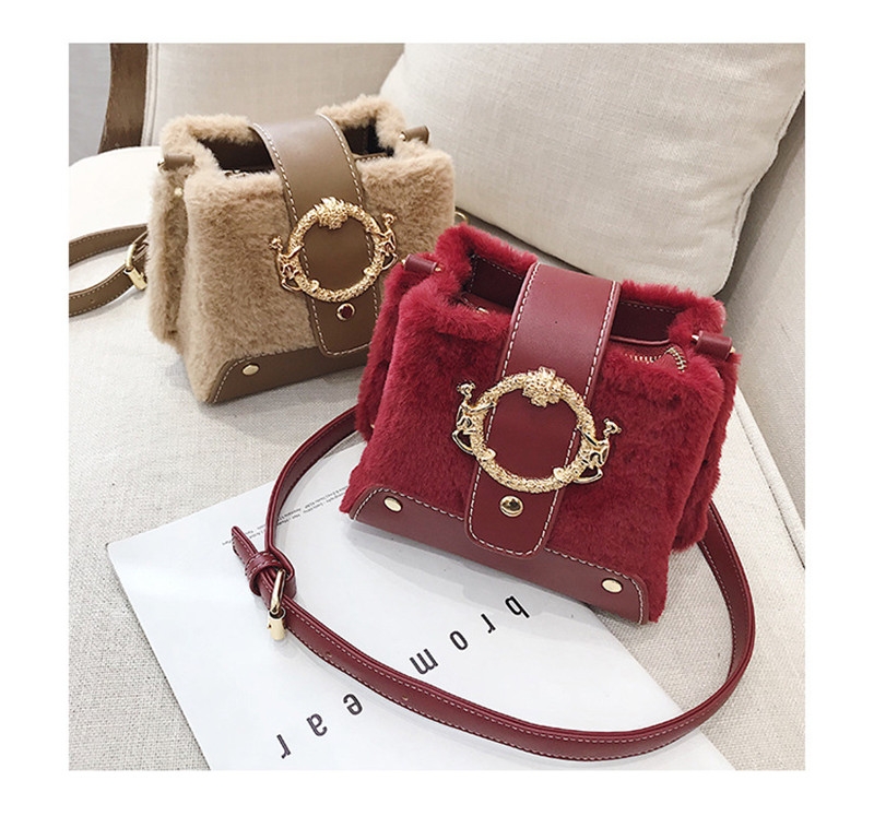MONDAY Fur Handbag Fashion Women's Bags Hasp Ladies Shoulder Bag Small Crossbody Bucket Bag red 17*15*11cm 2