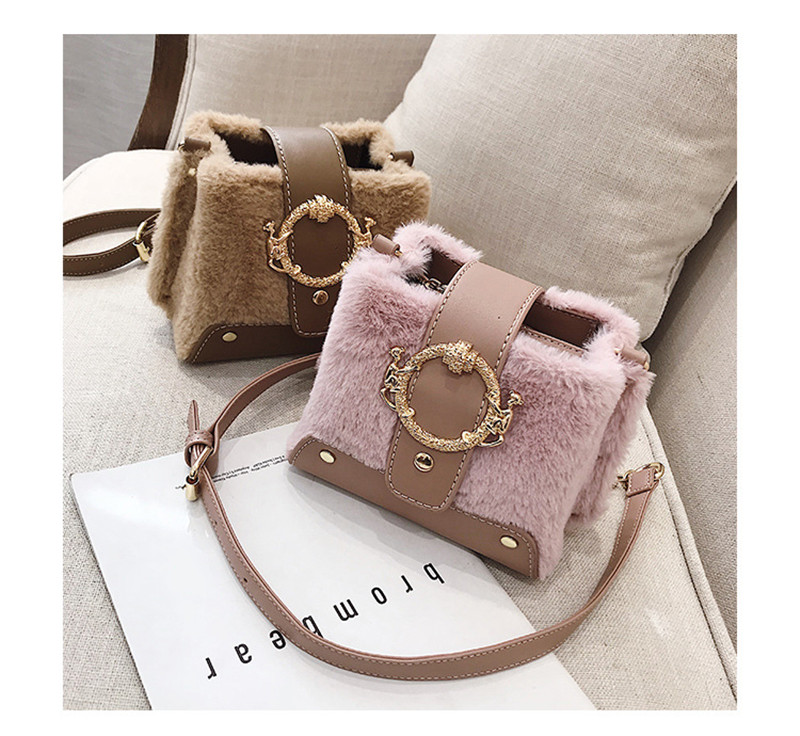 MONDAY Fur Handbag Fashion Women's Bags Hasp Ladies Shoulder Bag Small Crossbody Bucket Bag red 17*15*11cm 3