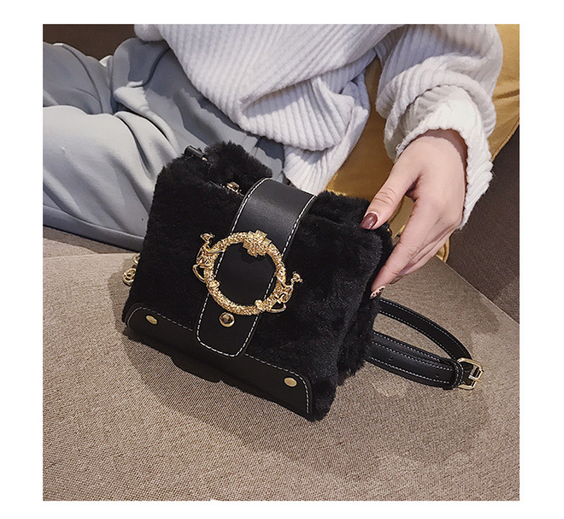 MONDAY Fur Handbag Fashion Women's Bags Hasp Ladies Shoulder Bag Small Crossbody Bucket Bag red 17*15*11cm 9
